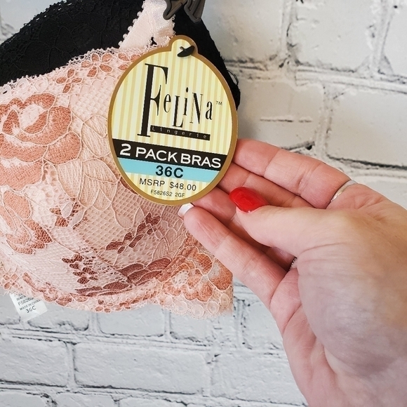 FELINA 2 pack lace contour Bras 36C NWT Pink Black - Picture 5 of 8